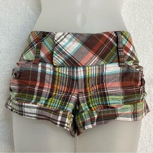 Mini Plaid Women's Shorts Ultra Low Waist Thick Band Y2K Vintage Shortie Size 1